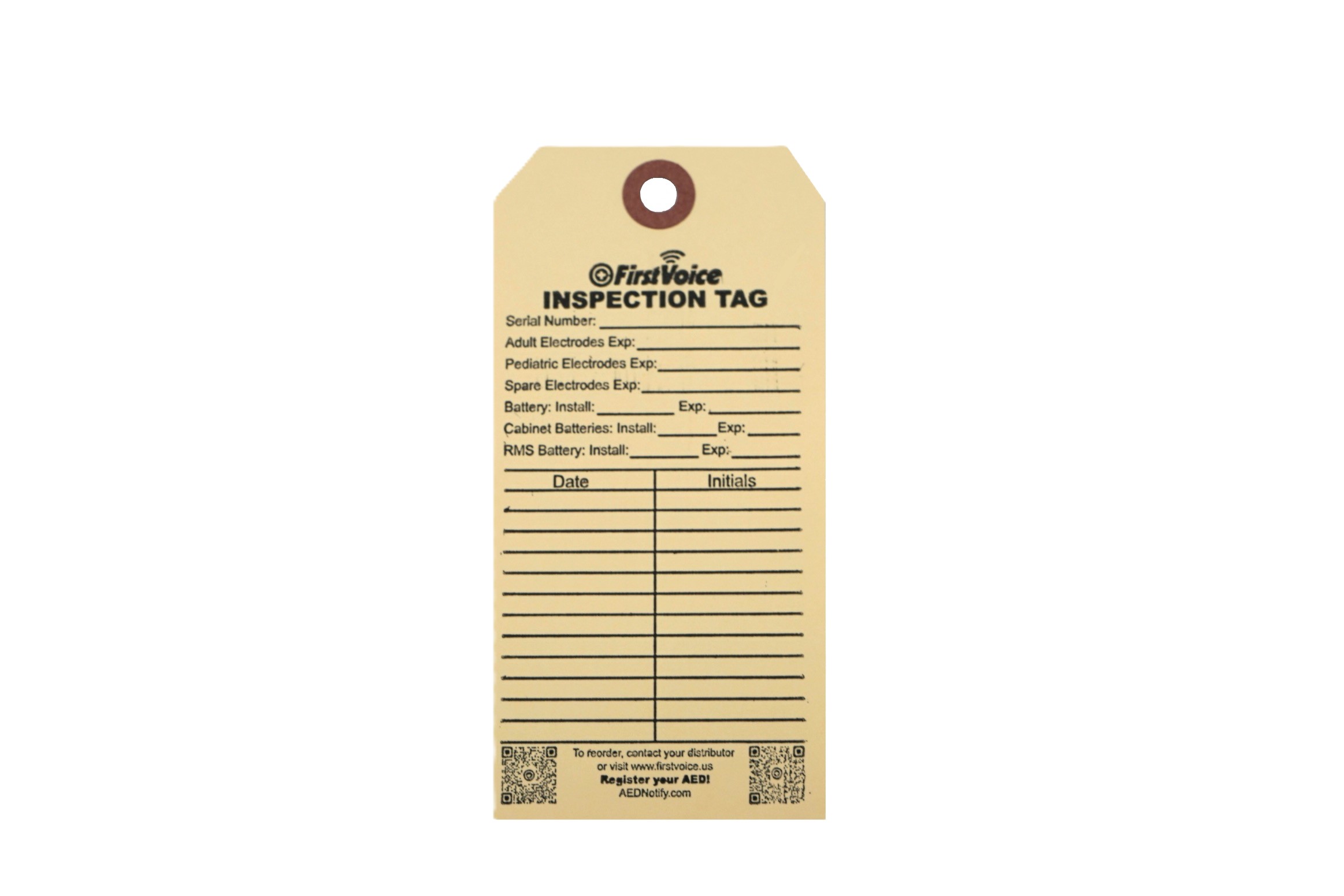 First Voice® AED Inspection Tag
