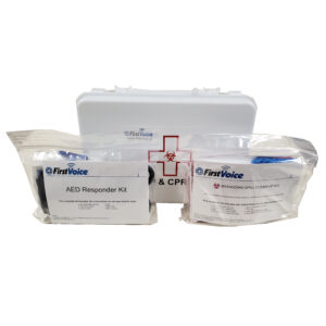 First Voice® Wall Mounted Bloodborne Pathogen Cleanup Kit with CPR and AED Kit