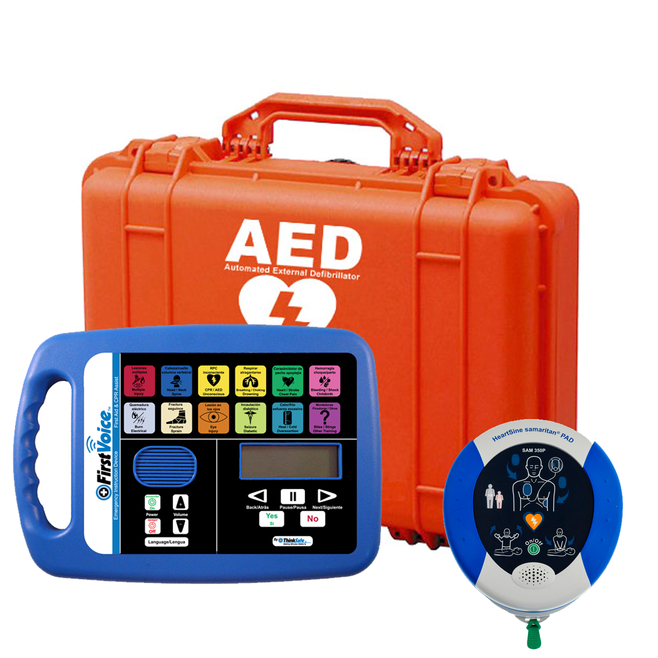 First Voice® Self-contained Emergency Treatment (SET) System & Emergency Instruction Device (EID) in Rugged Carrying Case with HeartSine 350P AED