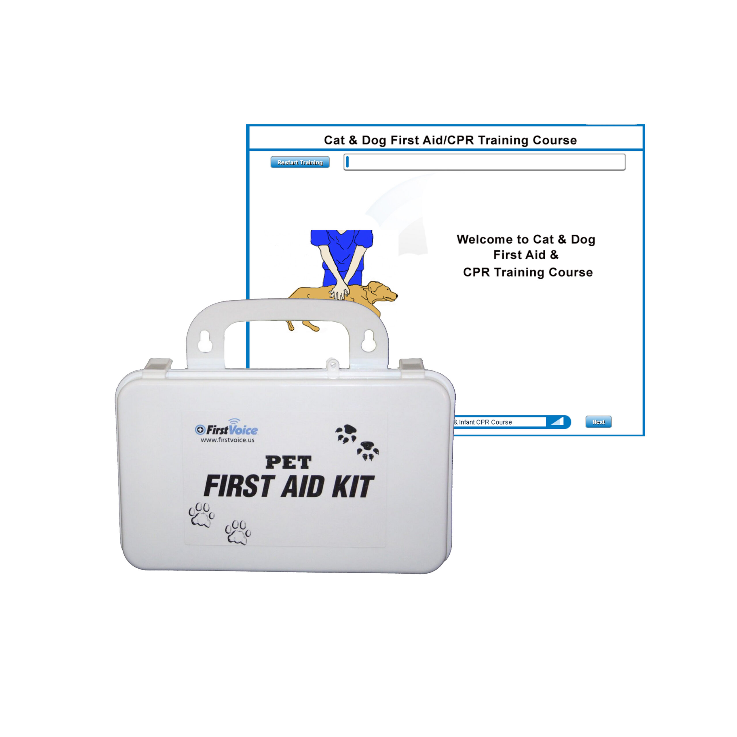 First Voice® Pet First Aid Go Kit - Basic (with Cat & Dog First Aid/CPR Training Course)