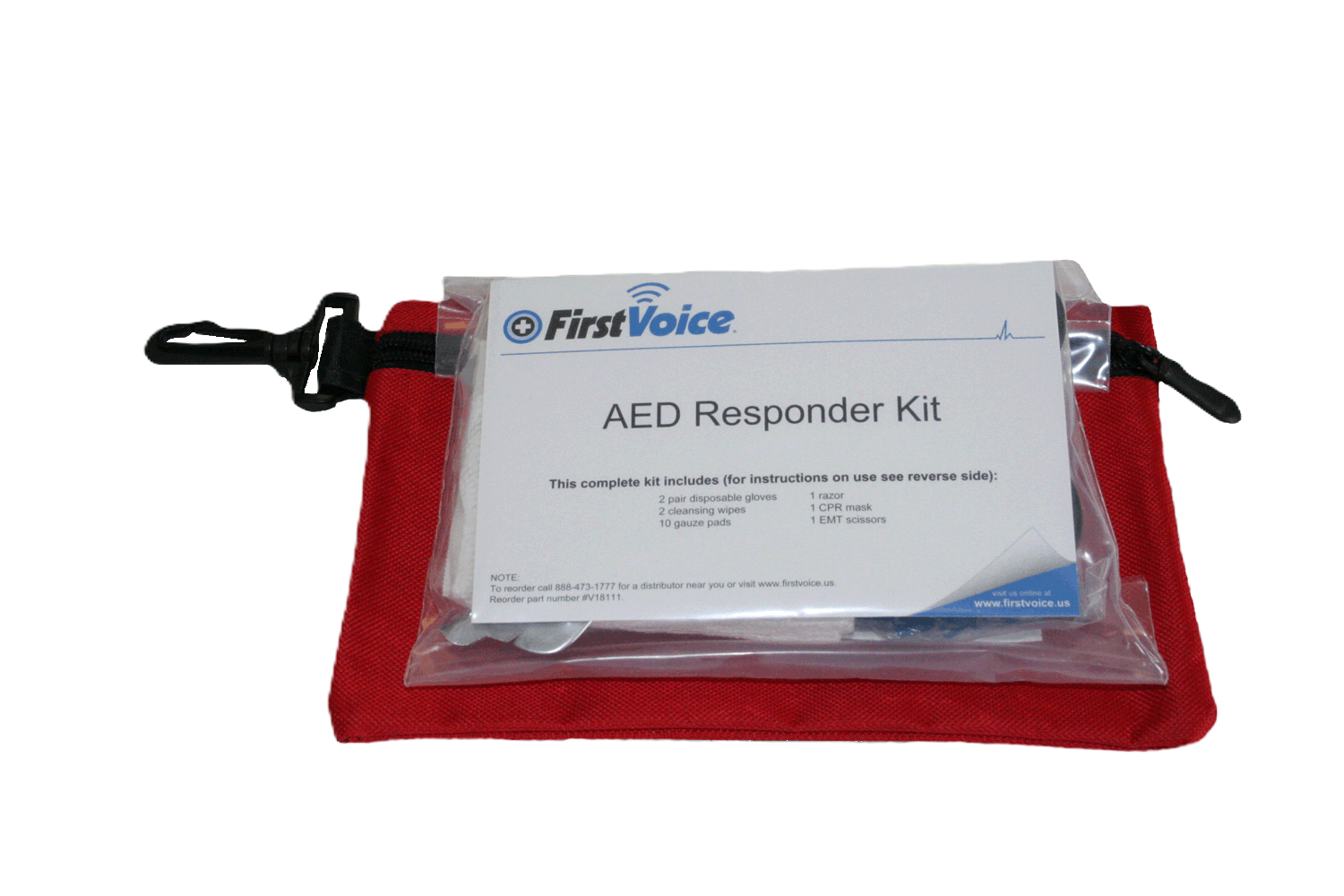 First Voice® Basic AED Responder Kit in Red Nylon Zipper Bag - Image 2