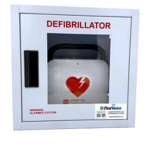 LIFEPAK® CR2 Cellular Full-Auto AED with Handle in Alarmed Cabinet (English/Spanish)