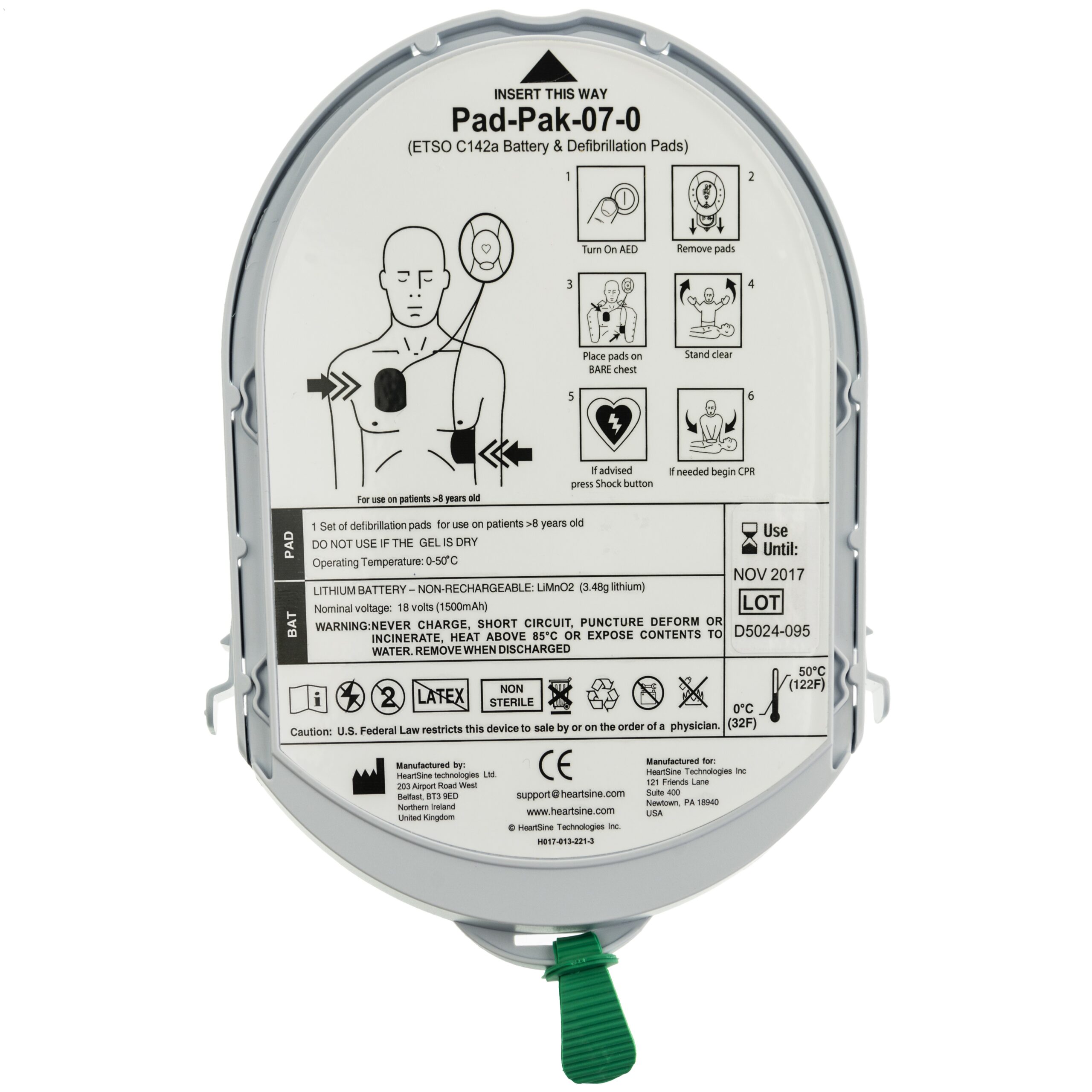 HeartSine Samaritan Adult Pad-Pak with TSO/ETSO-C142a for Aircraft FAA