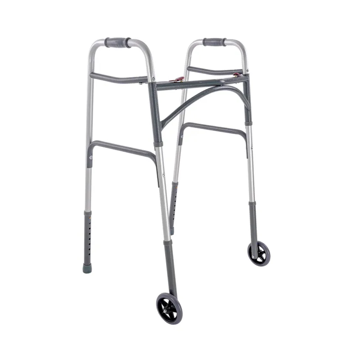 Dynarex Bari+Max™ Dual Release Folding Walker with Wheels, Adult, 500lb Capacity