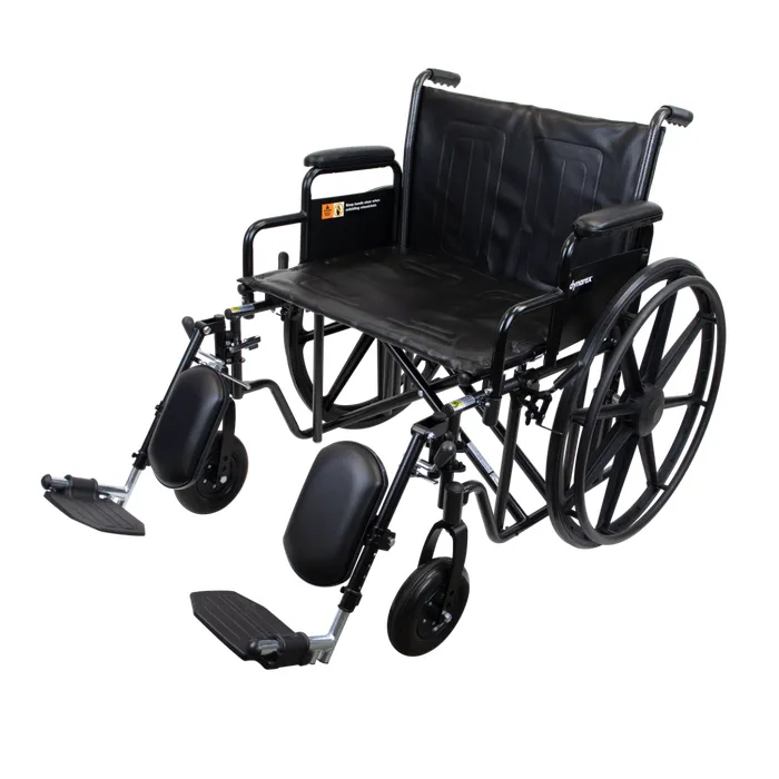 Dynarex Bari+Max HD Wheelchair (24" x 18" seat with Elevating Leg Rest), 500lb Capacity, Silver/Black