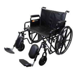 Dynarex Bari+Max HD Wheelchair (24" x 18" seat with Elevating Leg Rest), 500lb Capacity, Silver/Black