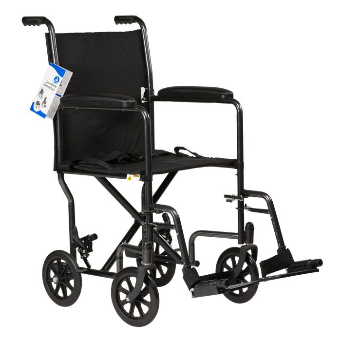 Dynarex DynaRide™ Transport Chair (19"×16" Seat with Fixed Full Arm), 250lb Capacity, Silver/Black