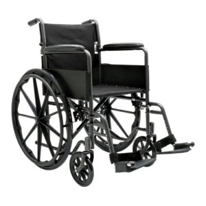 Dynarex DynaRide™ S1 Wheelchair (18"×16" Seat with Fixed Full Arm), 250lb Capacity, Silver/Black