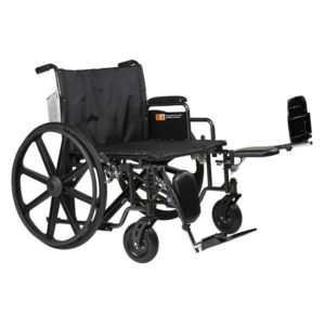 Dynarex Bari+Max HD Wheelchair (28" x 20" seat with Elevating Leg Rest), 600lb Capacity, Silver/Black