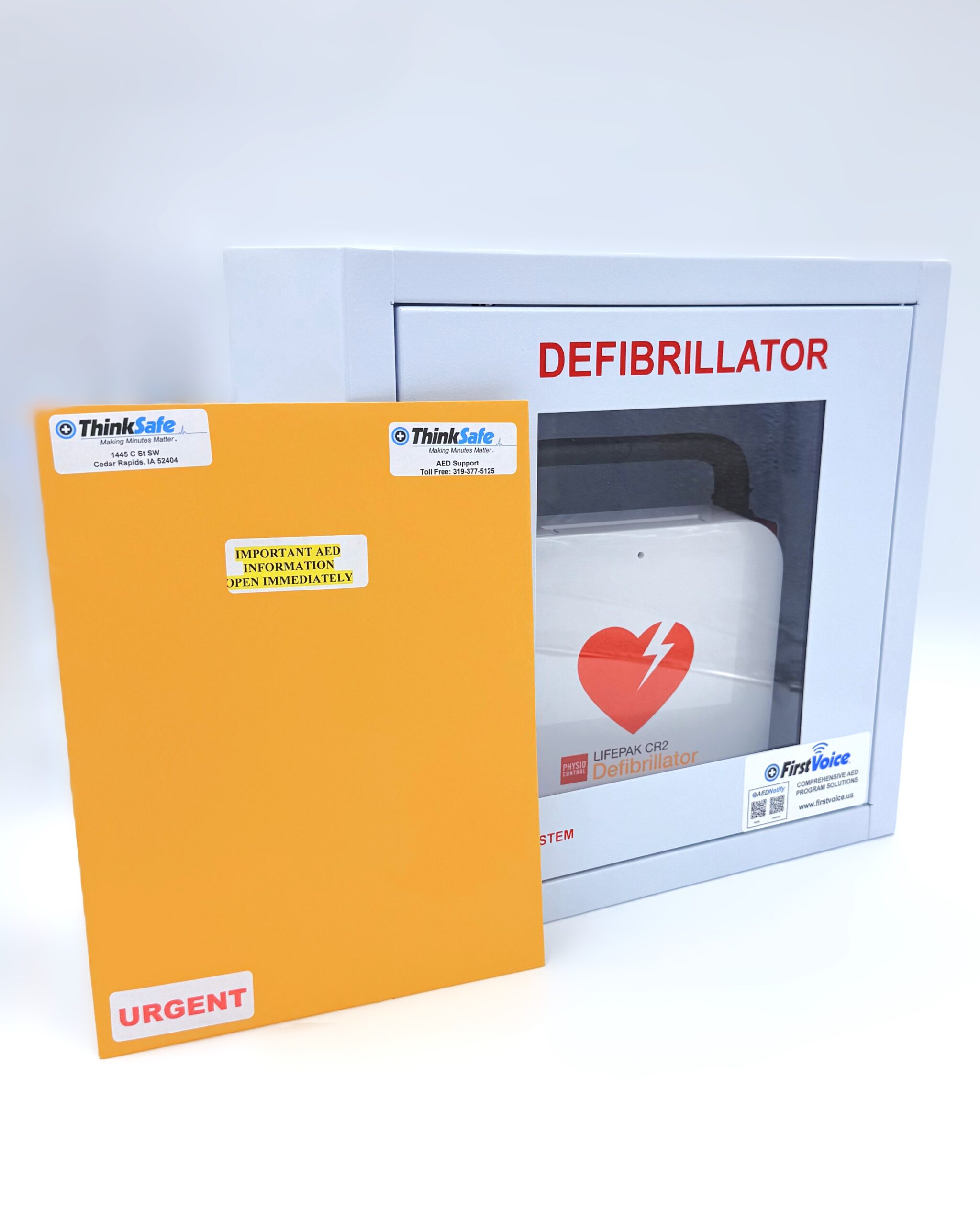 LIFEPAK® CR2 USB Full-Auto AED with Handle in Alarmed Cabinet & Medical Direction (English)