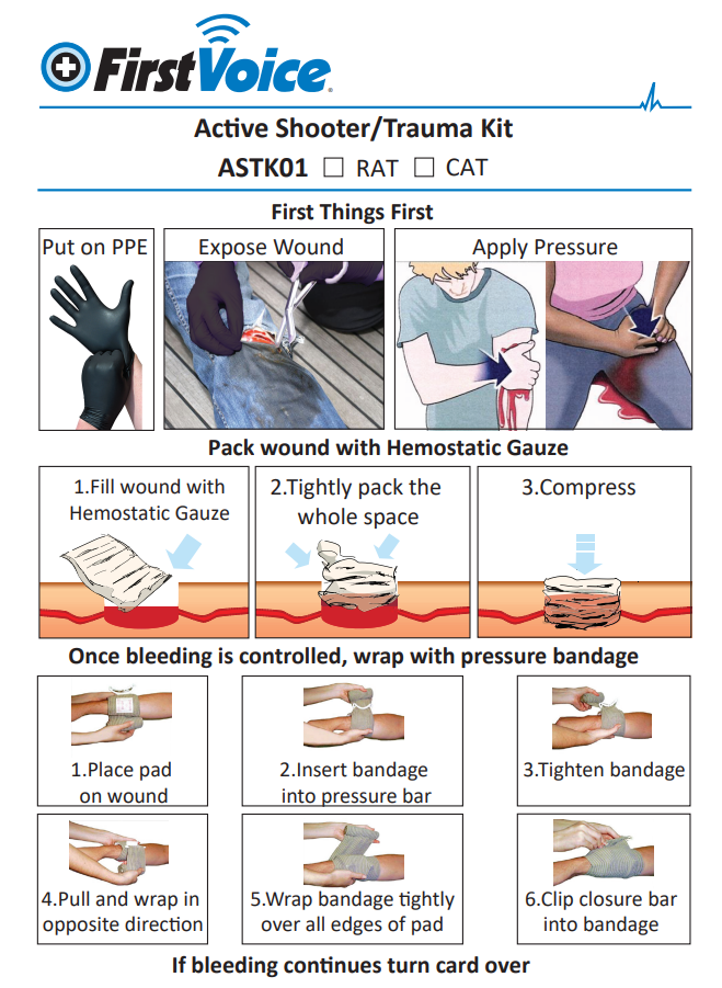 First Voice® Active Shooter Trauma Kit in Polybag with 1 CAT tourniquet