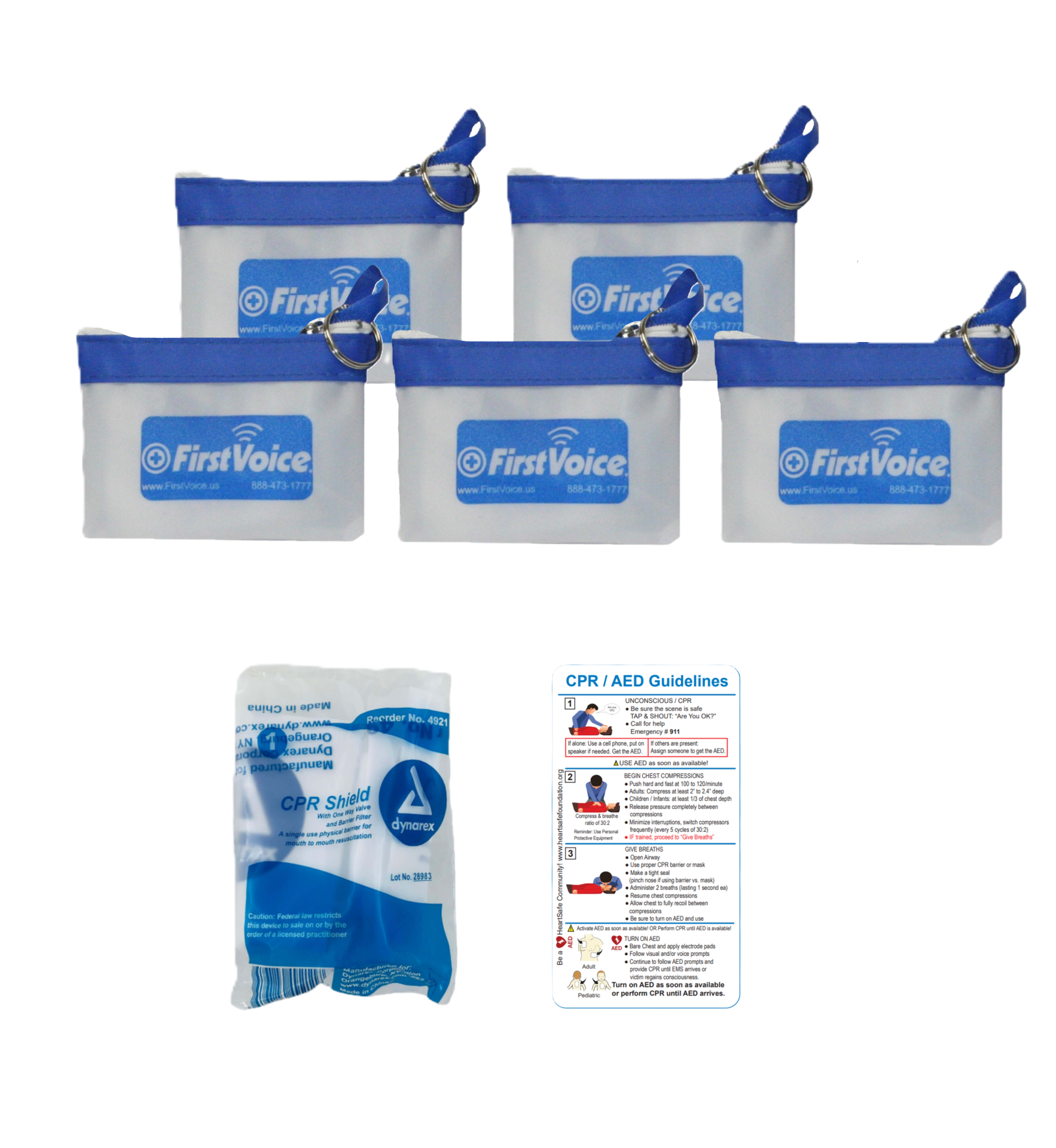 First Voice® CPR Pouch Kit w/Keychain with CPR Barrier (5 Pk)